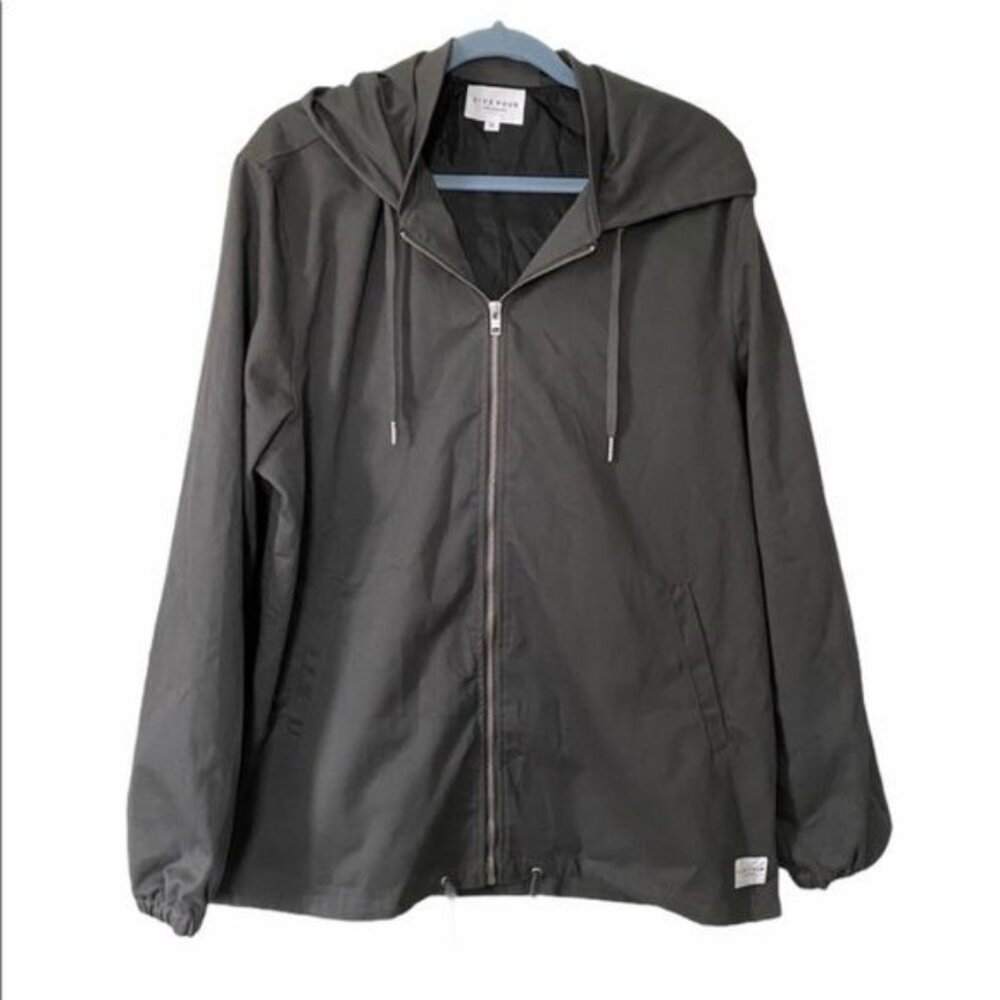 Five Four FF .LA Men's Size Medium Grey Hooded Windbreaker Zip-Up Cotton Blend